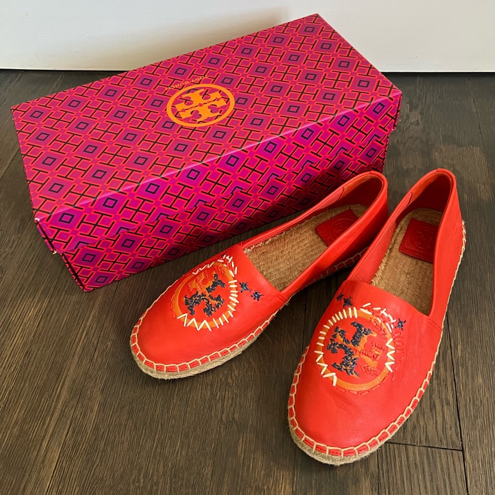 Tory Burch Coral Daley Leather Espadrilles Flats